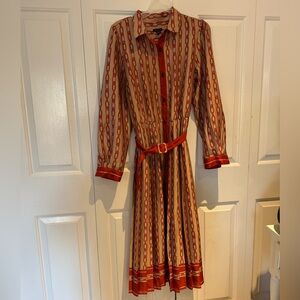 Casual Orange and Brown A-Line Dress with Notched Collar